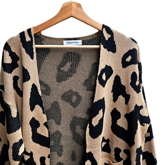 Angashion Vestidos Cotton Blend Leopard Print Open-front Cardigan, Size Large - Picture 3 of 8